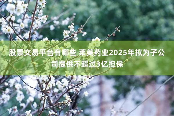 股票交易平台有哪些 莱美药业2025年拟为子公司提供不超过3亿担保