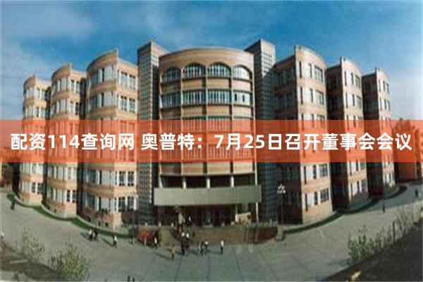 配资114查询网 奥普特：7月25日召开董事会会议