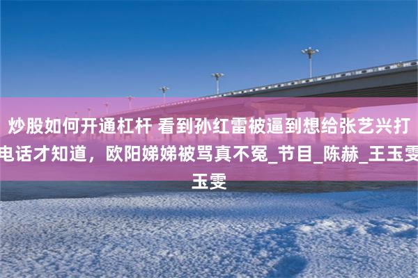 炒股如何开通杠杆 看到孙红雷被逼到想给张艺兴打电话才知道，欧阳娣娣被骂真不冤_节目_陈赫_王玉雯