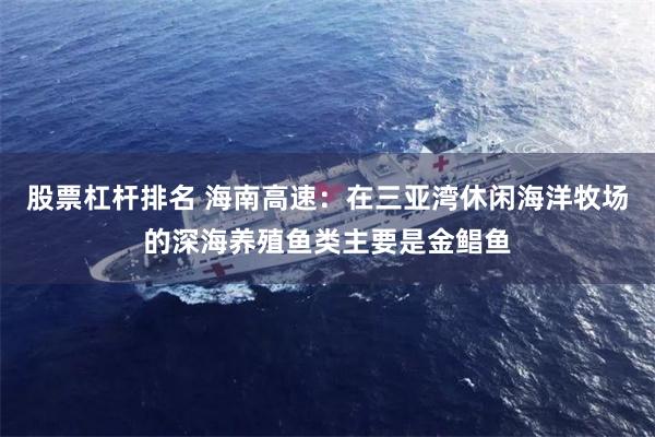 股票杠杆排名 海南高速：在三亚湾休闲海洋牧场的深海养殖鱼类主要是金鲳鱼
