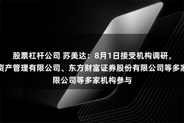 股票杠杆公司 苏美达：8月1日接受机构调研，中邮保险资产管理有限公司、东方财富证券股份有限公司等多家机构参与